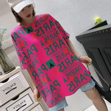 2023年春夏季新款欧货欧洲站大版T恤大码女装宽松潮流ins短袖上衣商品大图