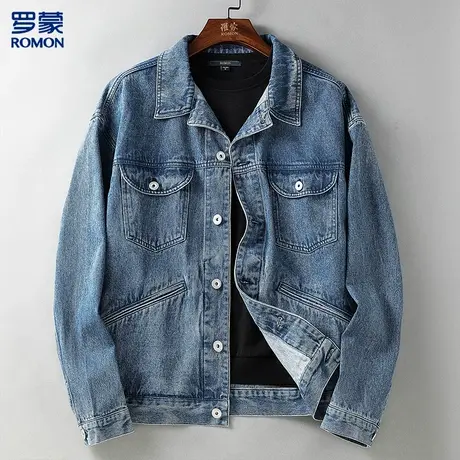 罗蒙男士牛仔外套多口袋工装夹克潮流时尚外套男式夹克图片