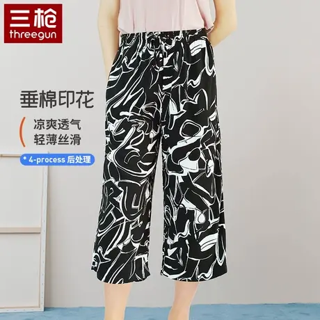 三枪2024夏季新款女士印花睡裤宽松系绳薄款七分裤休闲女款家居裤商品大图