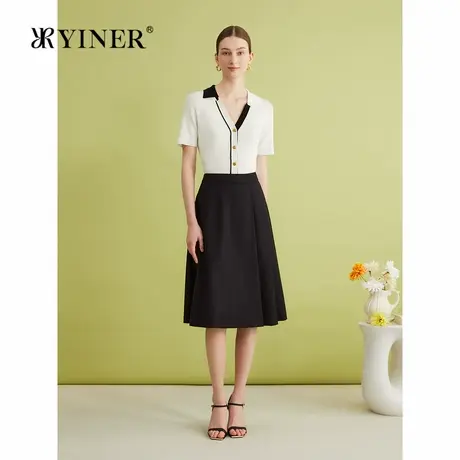 YINER音儿专选夏季法式莱赛尔撞色假两件海鸥领针织衫商品大图
