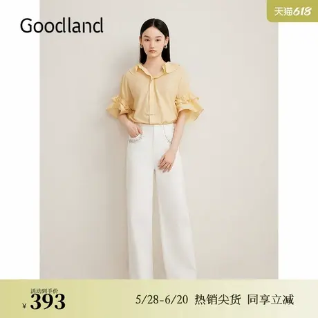 Goodland美地夏季衬衫花边喇叭袖上衣图片