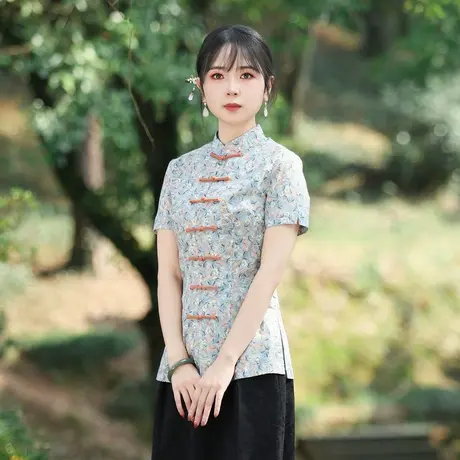 筠雅夏季新款唐装女中国风改良旗袍上衣收腰百搭新中式女装24J115商品大图