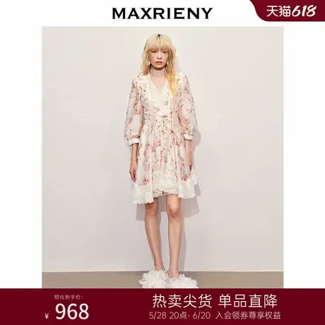MAXRIENY欧根纱绣花连衣裙透视感设计高级气质感女装修身显瘦图片