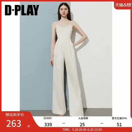 DPLAY【度假系列】2025年夏季新款白色绑带露背法式收腰连体裤女图片