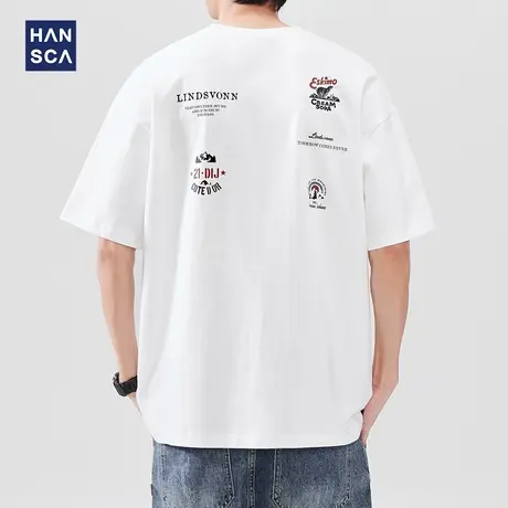 hansca 230g重磅透气纯棉短袖T恤男夏季凉感2025新款简约印花上衣商品大图