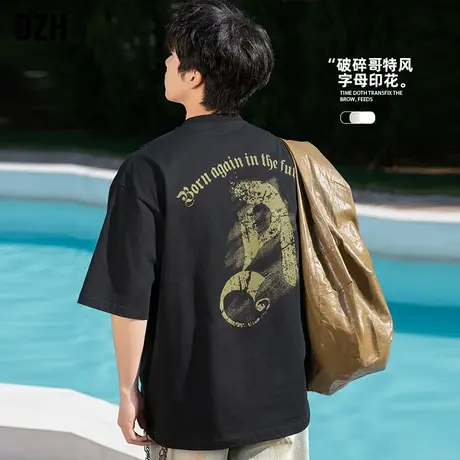 男生哥特风印花t恤男纯棉夏季半袖潮牌2025新款圆领短袖男款上衣商品大图