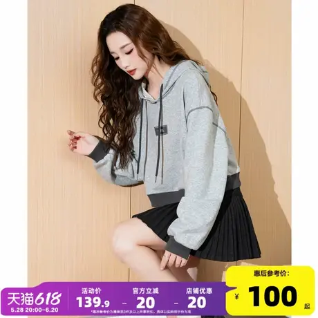 唐狮2024秋季新款卫衣女连帽短款宽松卫衣美式休闲运动百搭上衣商品大图