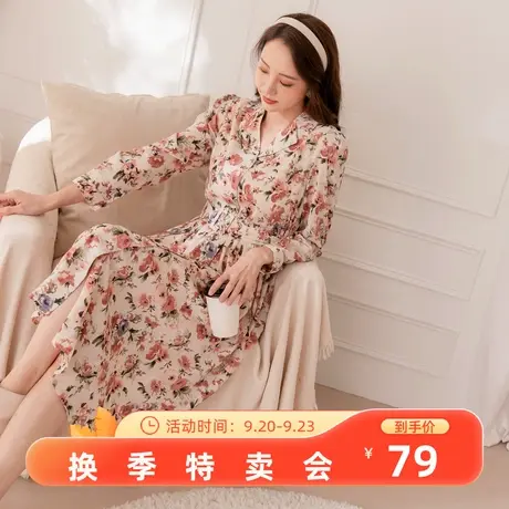桔熊秋冬季复古碎花西装领衬衫长裙子女收腰连衣裙大码DA8970图片