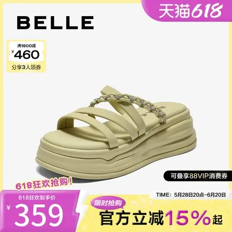 百丽多条带休闲拖鞋女2025夏新厚底增高外穿编织拖鞋B2713BT5图片