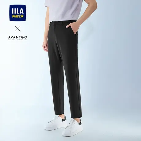 HLA/海澜之家轻商务轻薄休闲裤25春夏季新款黑色直筒九分裤子男士商品大图