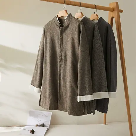 汉服男唐装中式上衣男士秋季棉麻外套民族服装中国风商务男装潮流图片