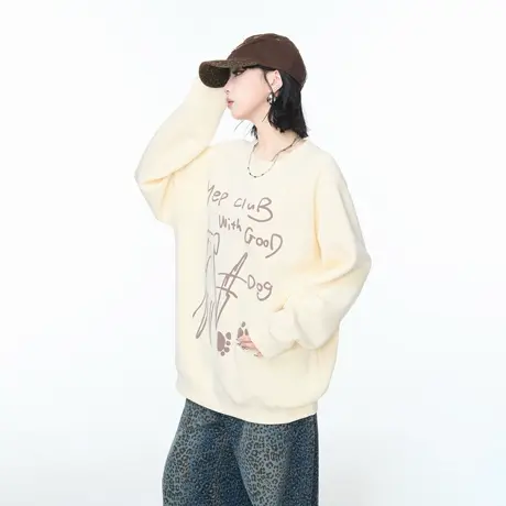 YEP美式复古风涂鸦发泡印花圆领卫衣外套女春秋新款宽松情侣上衣商品大图