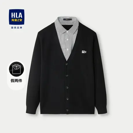 HLA/海澜之家双领针织衫秋款时尚有型保暖套头衫假两件上衣男士图片