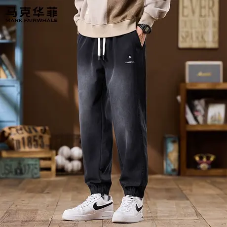 马克华菲春秋裤子男韩版潮流休闲裤宽松束脚裤弹力哈伦牛仔裤男款图片