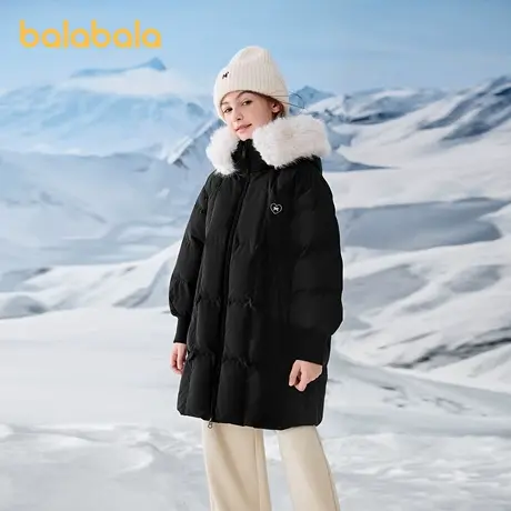 巴拉巴拉儿童羽绒服女童户外加厚保暖2025冬季新款中长款连帽上衣商品大图