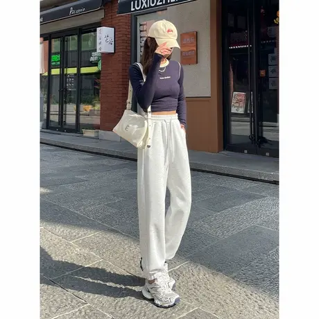 KV真维斯收脚裤女2025新款春秋款灰色百搭休闲裤高腰垂感束脚卫裤商品大图