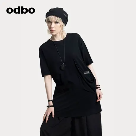 odbo/欧迪比欧短袖女t恤女士25新款中长款慵懒设计感圆领百搭上衣商品大图