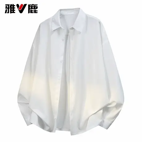 雅鹿2026春季新款纯色百搭长袖衬衫男青年大码宽松亲肤白衬衣外套图片