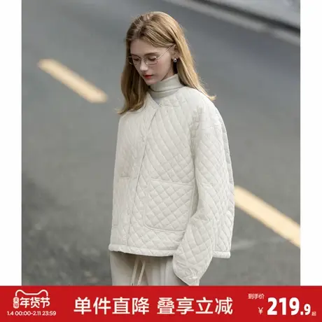 唐狮2026秋冬季女圆领短款轻薄棉衣内胆简约风菱格设计感小众独特图片