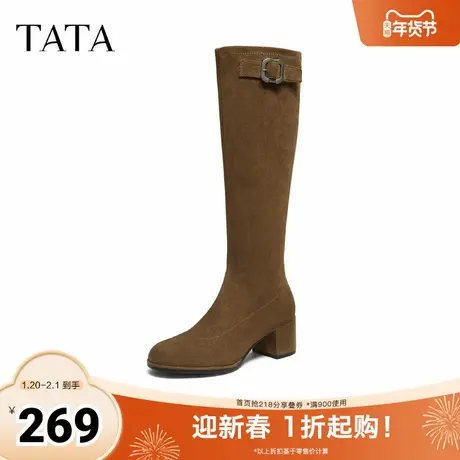 TATA他她长靴女2025冬时装靴复古显瘦长筒靴弹力骑士靴子7JX80DG5商品大图