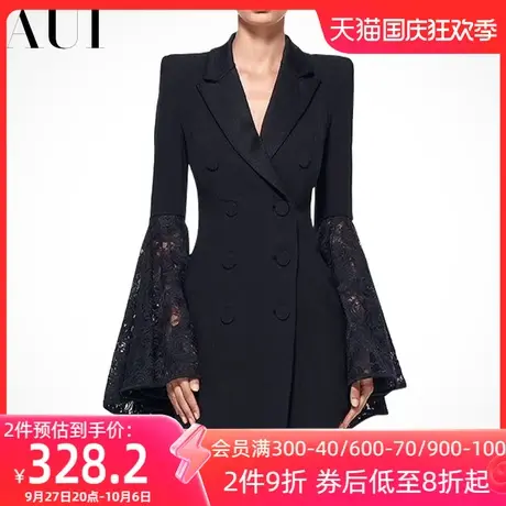 AUI欧洲站黑色小西装外套女2023春秋新款设计感小众职业女装西服图片