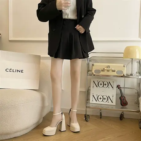 法式玛丽珍鞋女2023春秋季新款小个子复古气质单鞋浅口超高高跟鞋商品大图