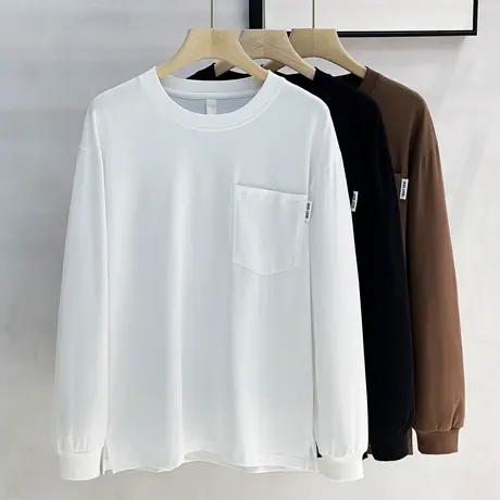 亲肤高品质精梳纯棉内搭宽松长袖T恤男士打底衫美式复古休闲上衣商品大图