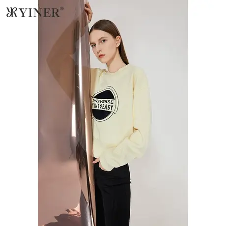 YINER音儿商场同款女装2021冬季新款字母绣花加绒长袖卫衣商品大图