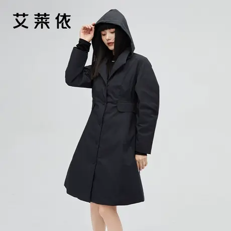 艾莱依商场同款风衣羽绒服女冬季新款2021中长款连帽时尚设计外套图片