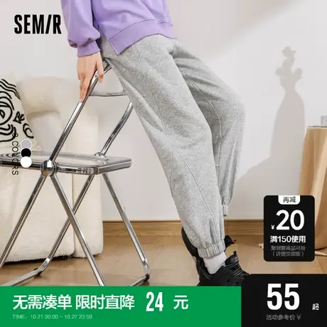 森马休闲裤女抓绒纯色九分裤简约2022冬季新款显瘦显腿长卫裤百搭商品大图