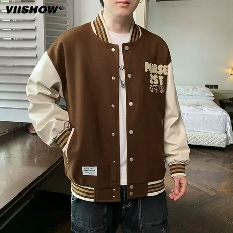 VIISHOW夹克男士秋季美式潮牌宽松青少年棒球服外套男春秋款上衣商品大图