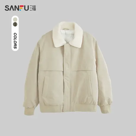 三福2023冬男士飞行员款式短棉衣 异材质拼接翻领外套男478074图片