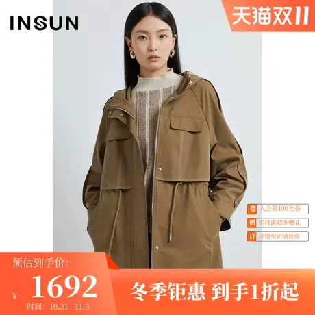 恩裳春秋季时尚减龄连帽设计休闲宽松棉质风衣外套图片