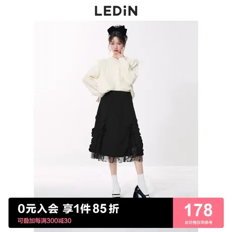 乐町纱裙浪漫长裙半裙2023春季新款裙子设计感小黑裙半身裙图片