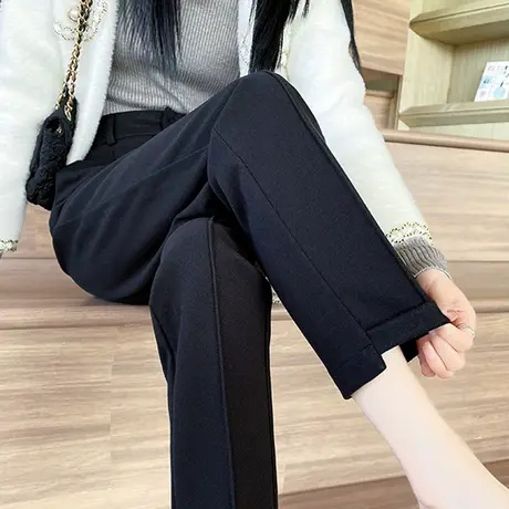黑色西装毛呢裤女冬季新款高腰显瘦加厚小个子小脚直筒休闲烟管裤图片