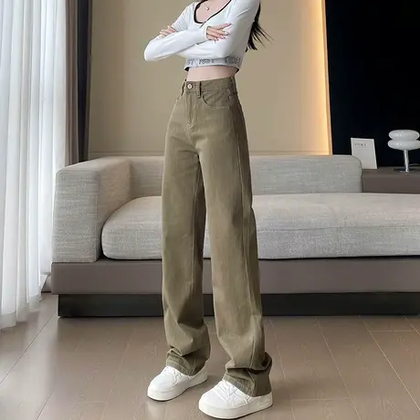 复古窄版阔腿直筒牛仔裤女2024年春秋新款高腰显瘦加长宽松拖地裤商品大图