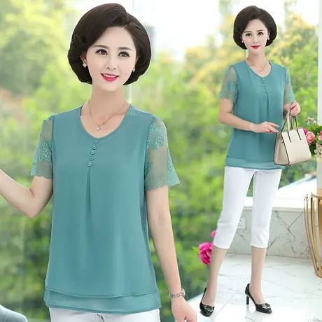 妈妈夏装短袖品牌雪纺衫t恤小个子夏天中老年女上衣中年洋气夏季商品大图