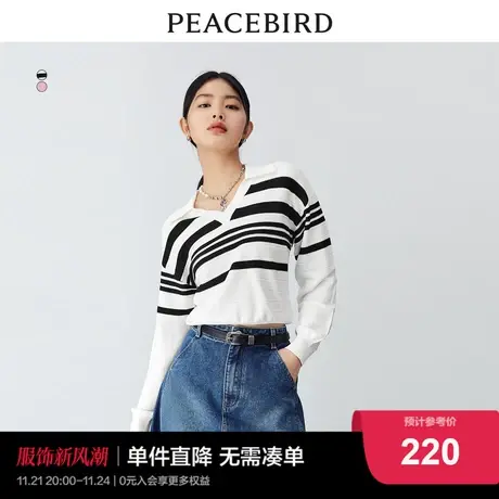 太平鸟POLO翻领针织衫女短款2023春季新款条纹内搭上衣法式高级感商品大图