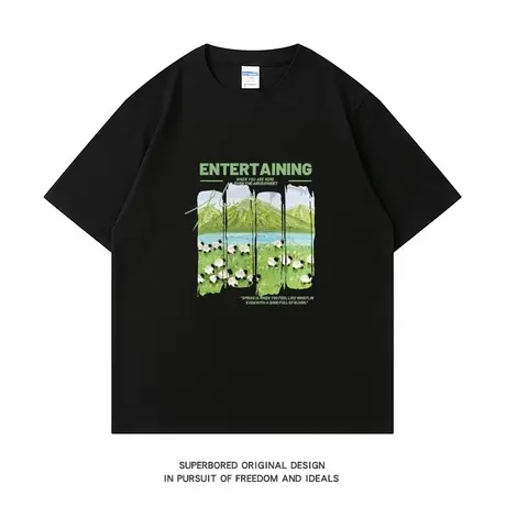 潮牌卡通小羊短袖T恤男女夏季ins港风纯棉情侣宽松半袖体恤上衣商品大图