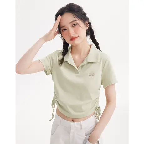 尔给独特别致短款抽绳小上衣女夏收腰设计感小众polo衫短袖t恤图片