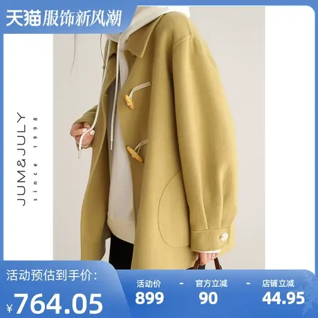 2022秋冬新款短款毛呢外套女牛角扣双面呢大衣女小个子韩系图片
