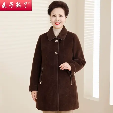中老年人女妈妈装纯色毛呢外套阔太太2023冬新款中老年人女奶奶装图片