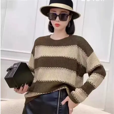 条纹短款毛衣女款2023年新款秋冬外穿宽松网红爆款针织打底衫上衣商品大图