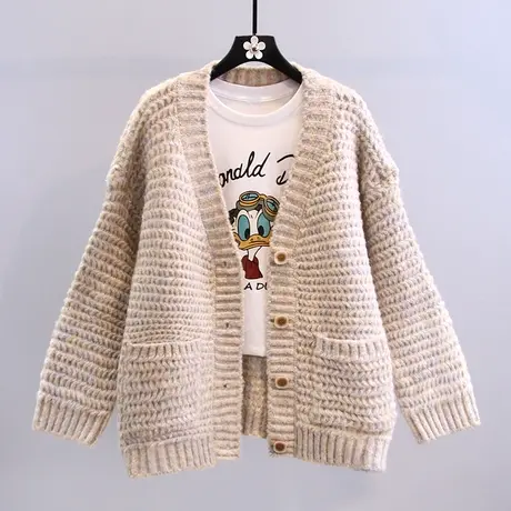 粗线复古慵懒风毛衣外套女秋冬2023新款宽松外穿加厚百搭针织开衫商品大图