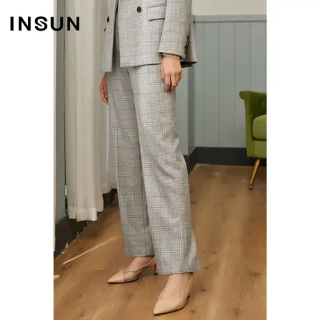 INSUN恩裳冬季格子直筒西装裤图片