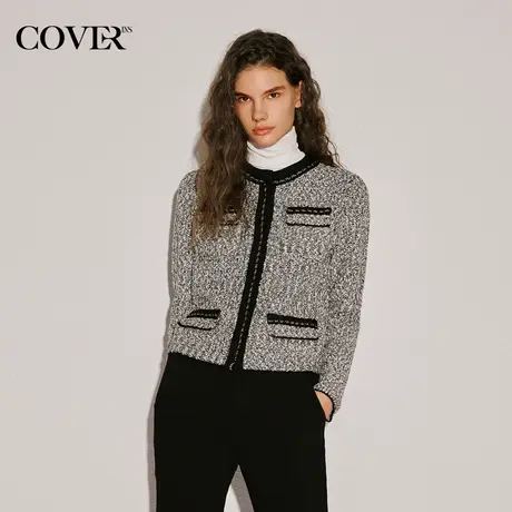 COVER冬季撞色门襟金丝小香风外套图片