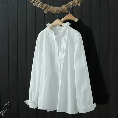 立领木耳边白色衬衫女设计感小众衬衣2022春季新款长袖上衣打底衫商品大图