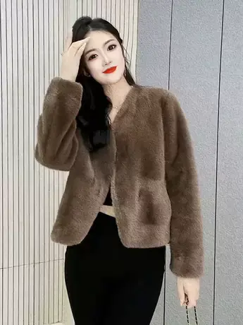 2023秋冬季新款仿皮草外套女百搭仿水貂绒皮毛一体欧货时尚短外套商品大图