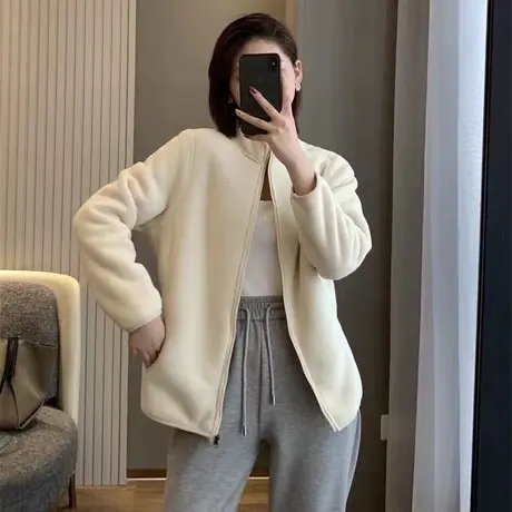 加绒一体绒外套女秋冬软糥减龄洋气加厚立领颗粒绒保暖羊羔毛棉衣商品大图