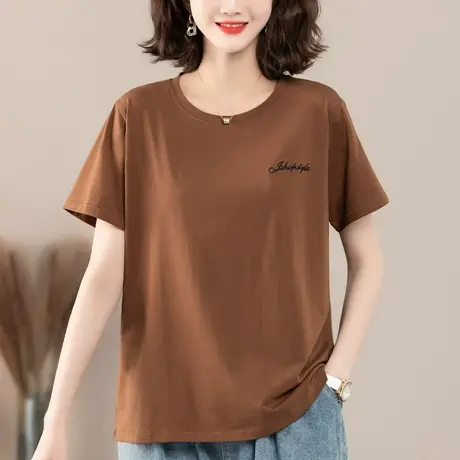 夏季新款纯棉短袖T恤女宽松加肥加大码女装中年妈妈刺绣显瘦体恤图片